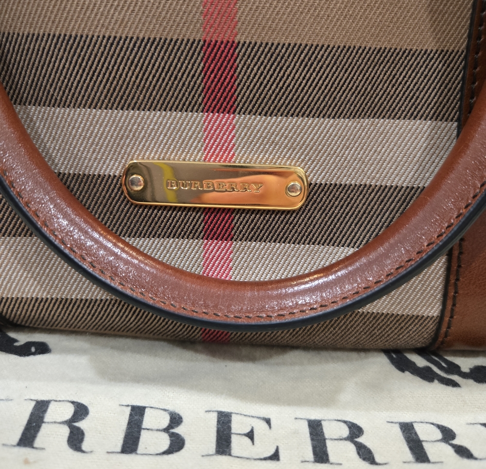 Burberry Beige Tan Check Messenger Bag with Brown Trim